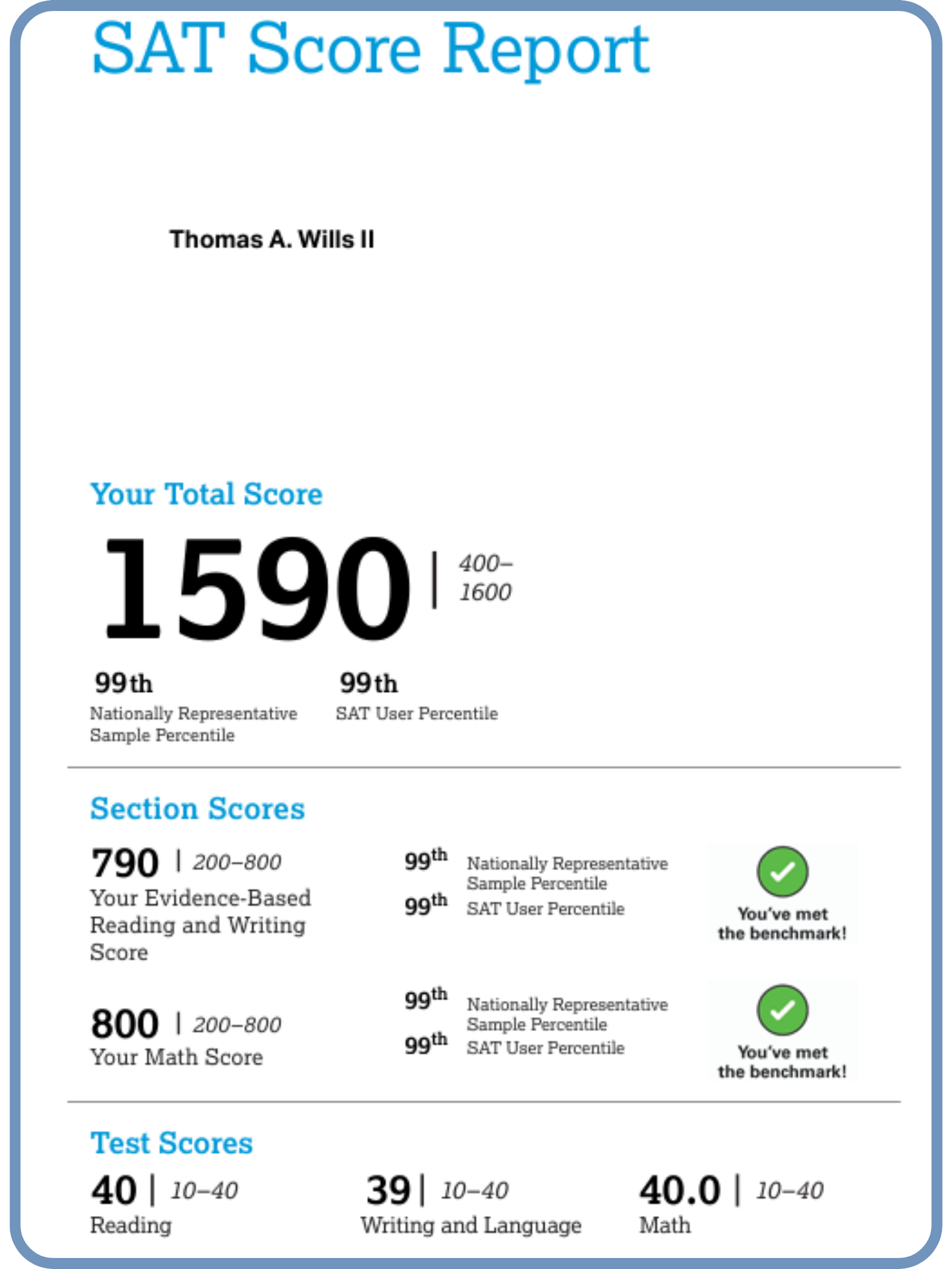 1590 SAT Score Report